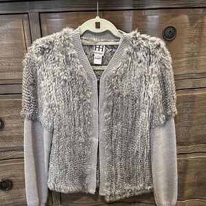 Haute Hippie Soft Gray Rabbit Fur sweater Knit Arms Sz S